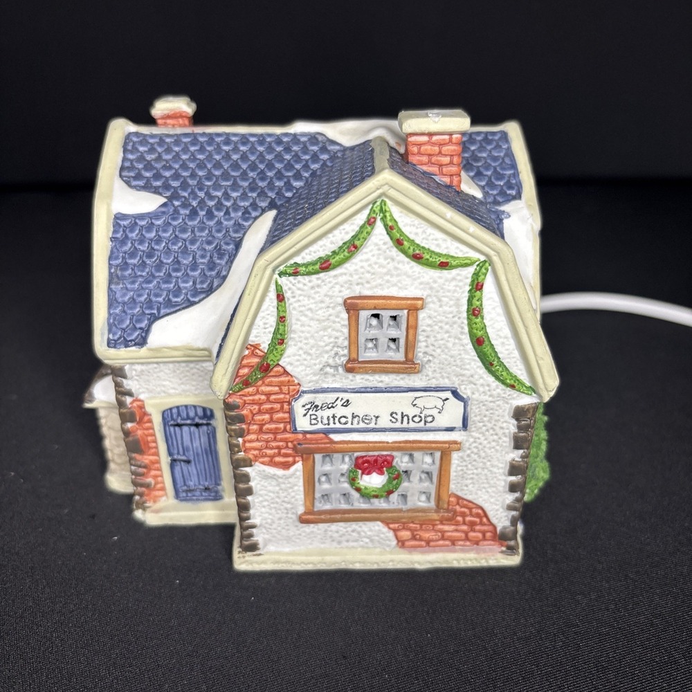 Vintage 1994 Lemax Christmas Porcelain Lighted Fred's Butcher Shop #45126, Light